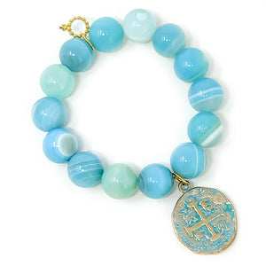 Caribbean Agate with Aqua Patina Ancient Coin