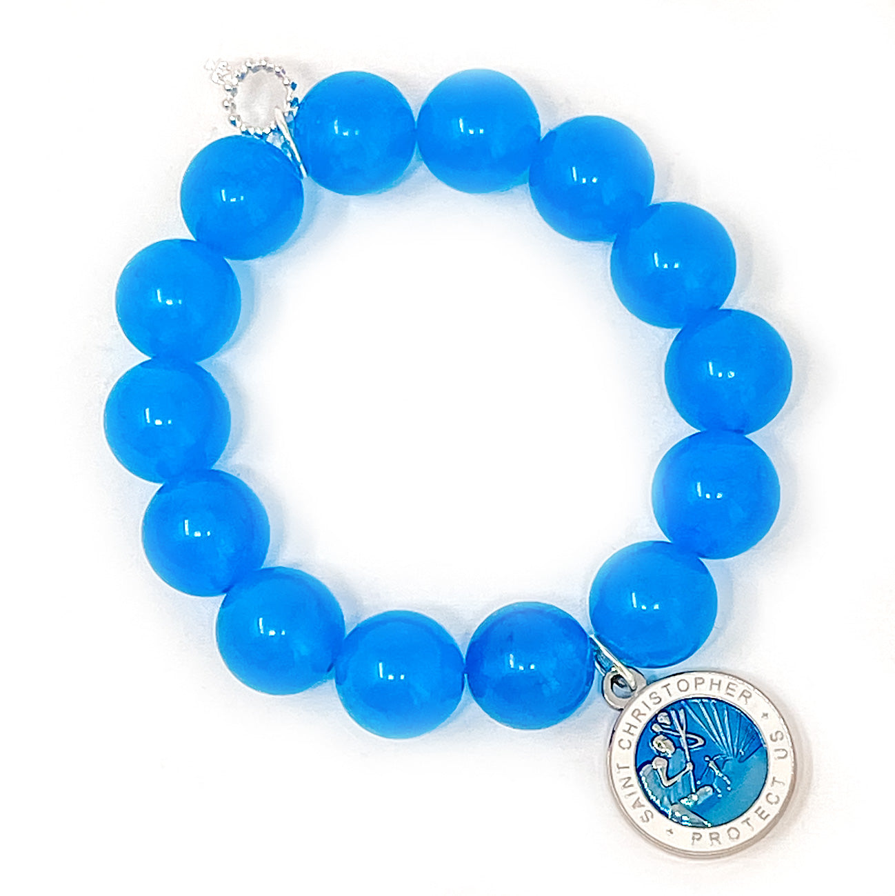 Blue Hawaii Jade with Blue Enameled St Christopher