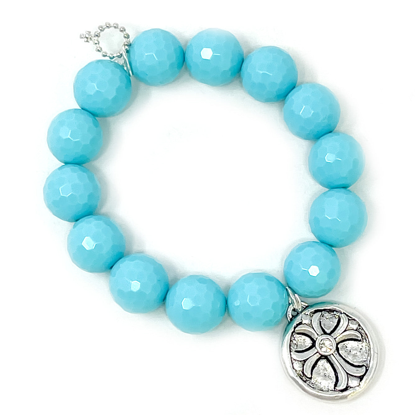 Faceted Aloha Agate with Silver Crystal Cross