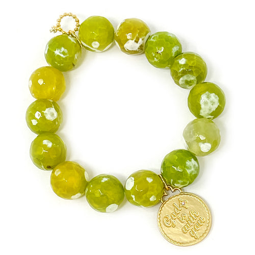 Faceted Lemon Lime Agate with Matte Gold God is With You