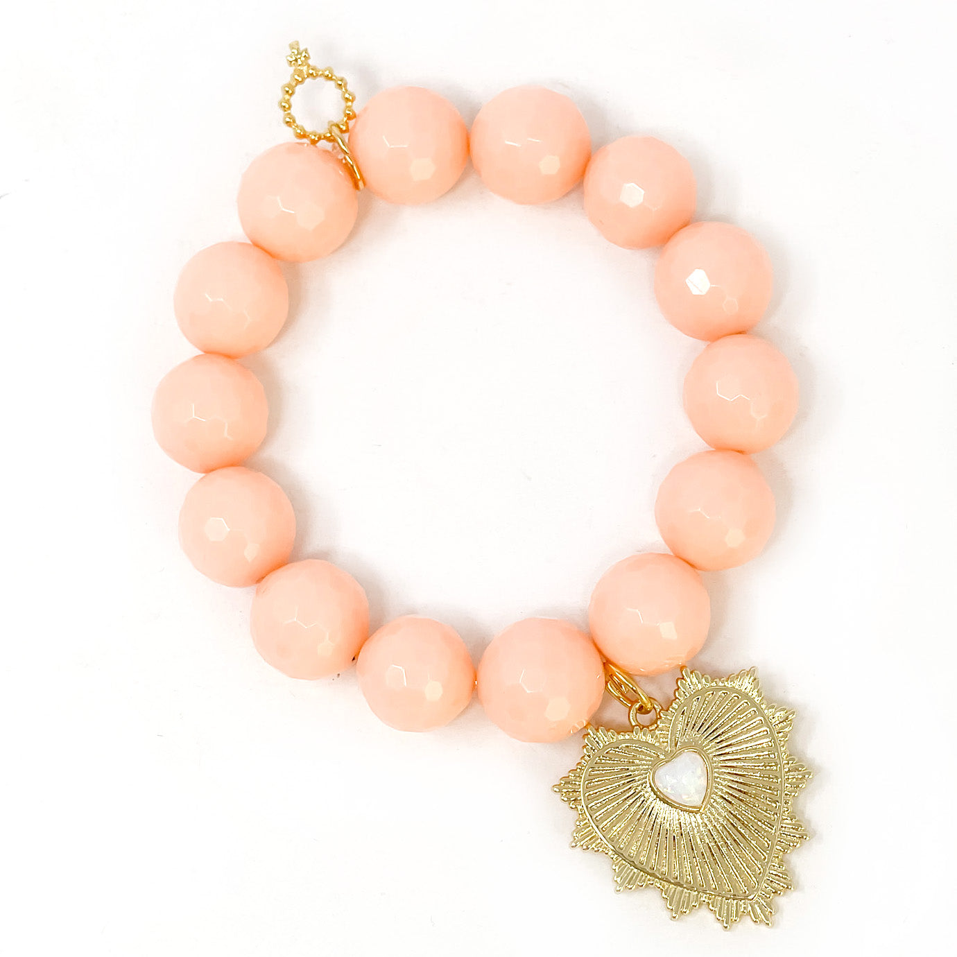 Faceted Sherbet Agate with Gold Heart with Opalite Center