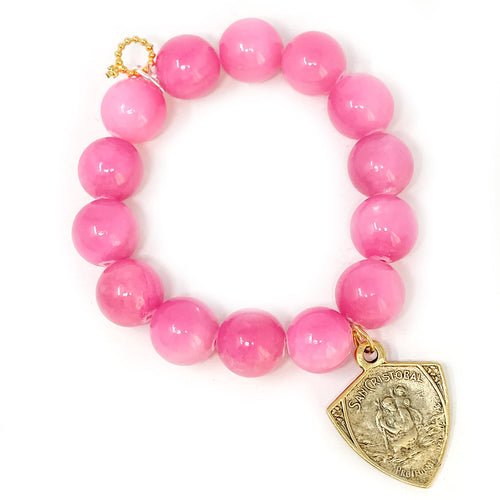 Pink Lady Agate with St Christopher Shield