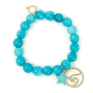 10mm Bali Agate with Gold Wave & Blue Enameled Starfish