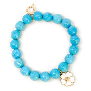 10mm Blue Howlite with White Enameled Flower