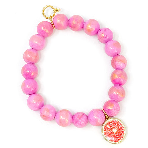 10mm Hot Pink Angel Kiss Agate with Enameled Grapefruit