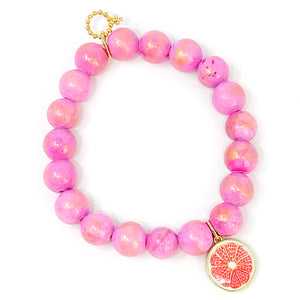 10mm Hot Pink Angel Kiss Agate with Enameled Grapefruit