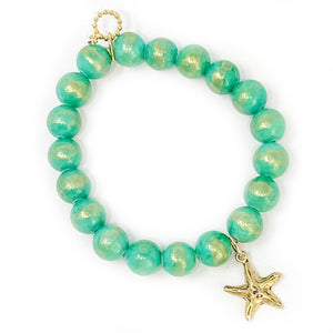 10mm Preppy Green Angel Kiss Agate with Gold Artisan Starfish