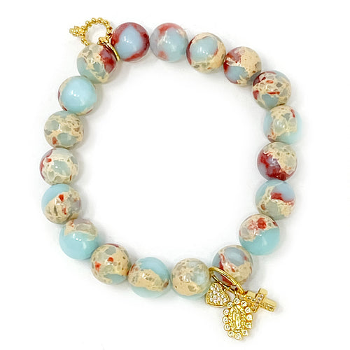 10mm Light Aqua Terra Jasper with Holy Charm Trio