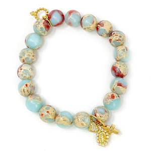 10mm Light Aqua Terra Jasper with Holy Charm Trio