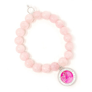 10mm Rose Quartz with Pink Enameled St. Christopher