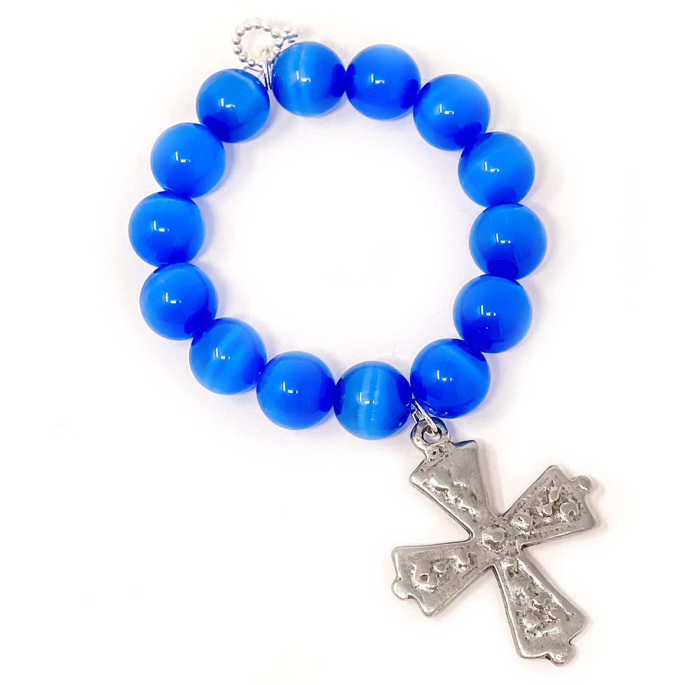Blue Calcite with Large Antique Silver Cross