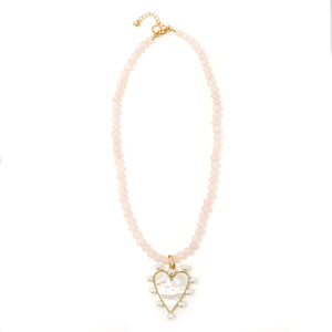 Heirloom Rose Quartz Necklace with Large Mother of Pearl Heart