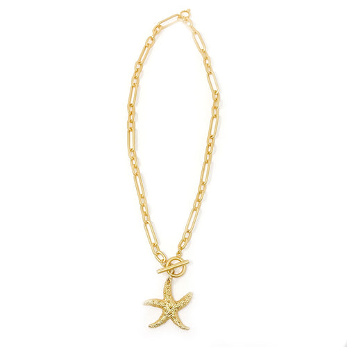 Heirloom Modern Paperclip Necklace with Matte Gold Starfish