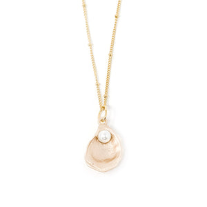 18" Non-Tarnish Gold-Filled Beaded Station Necklace with Matte Gold Oyster and Pearl
