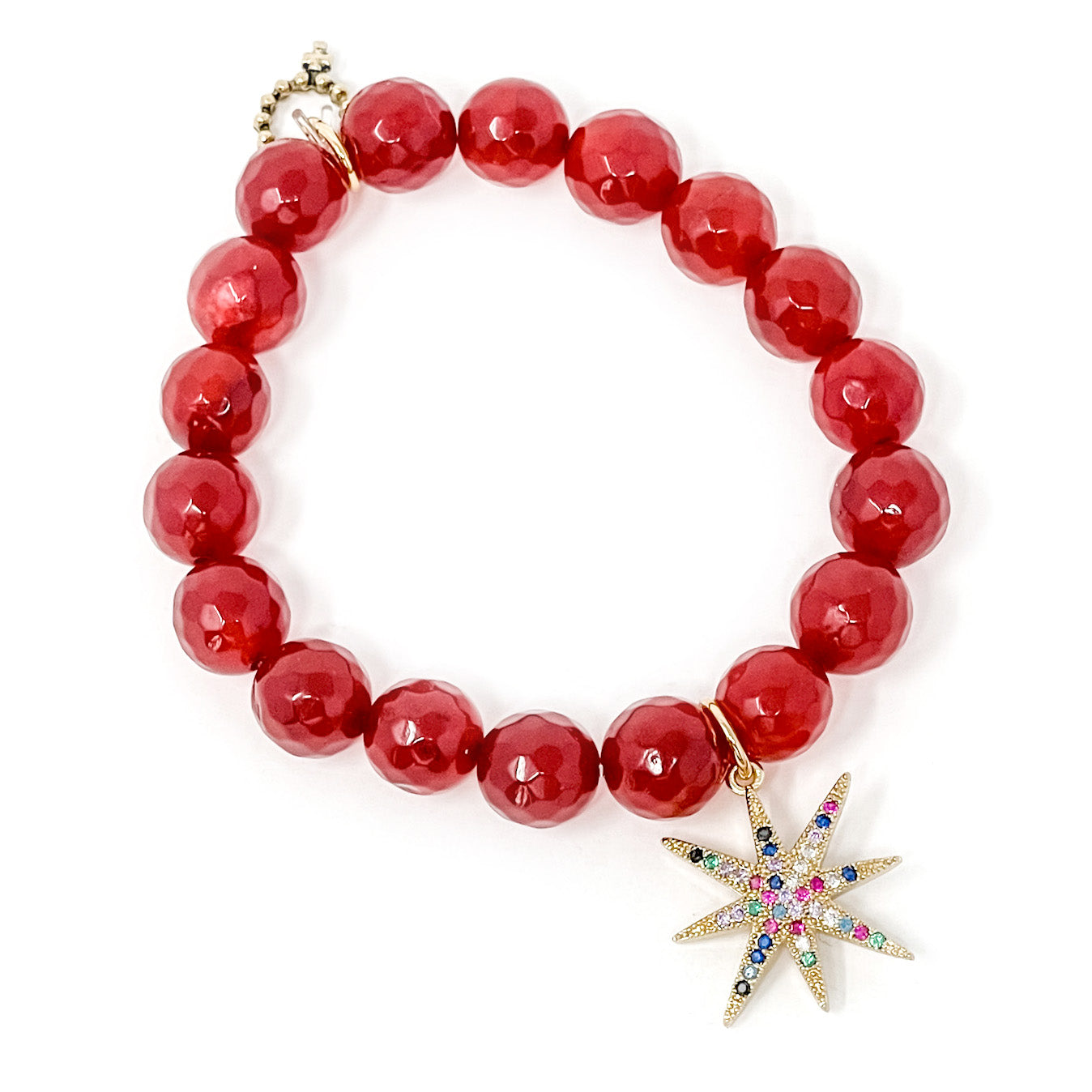 10mm Faceted Ruby Red Jade with a Gold Multicolored Star