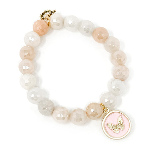 10mm Faceted Pink Aventurine with Matte Blush Butterfly