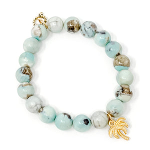 10mm Seafoam Agate with Matte Gold Palm Tree