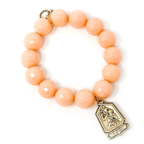 Faceted Sherbet Agate with a Gold Saint Christopher
