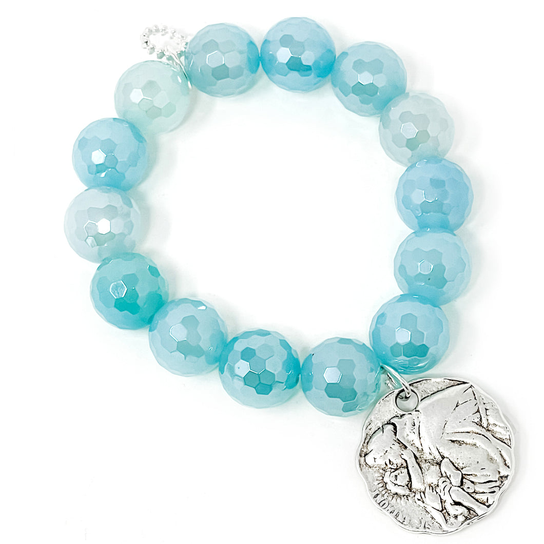 Faceted Tranquility Agate with an Exclusively Cast Saint Anthony
