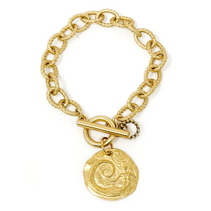 Matte Gold Braided Chain Toggle Bracelet with Matte Gold Mermaid