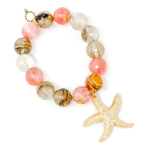 Faceted Cherry Quartz with Large Matte Gold Starfish