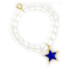 10mm Faceted Clear Quartz with Blue Enameled Star