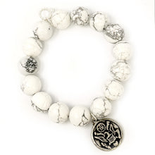 Faceted White Howlite with Antique Silver Patriot Medal