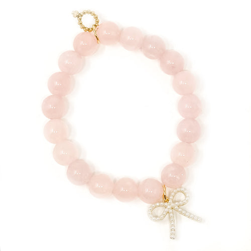 10mm Rose Quartz with Petite Pearl Bow