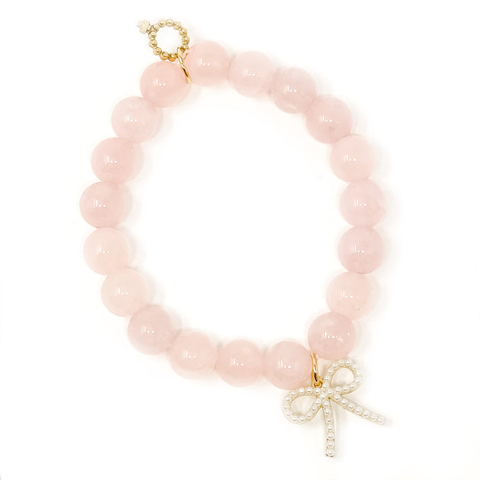 10mm Rose Quartz with Petite Pearl Bow