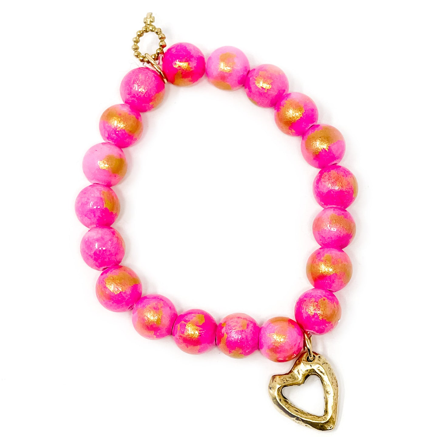 10mm Hot Pink Angel Kiss Agate with Gold Open Heart