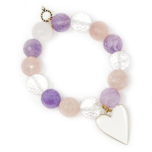 Faceted Lavender Fields Quartz with White Enameled Heart