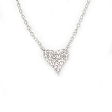 16" Petite Silver Plated Pave Heart Necklace with 2" extender