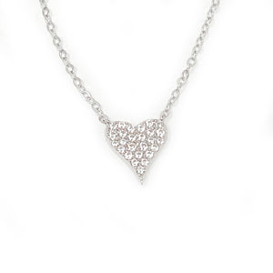 16" Petite Silver Plated Pave Heart Necklace with 2" extender