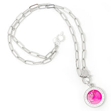18" Silver Paperclip Necklace with Pink Enameled St. Christopher