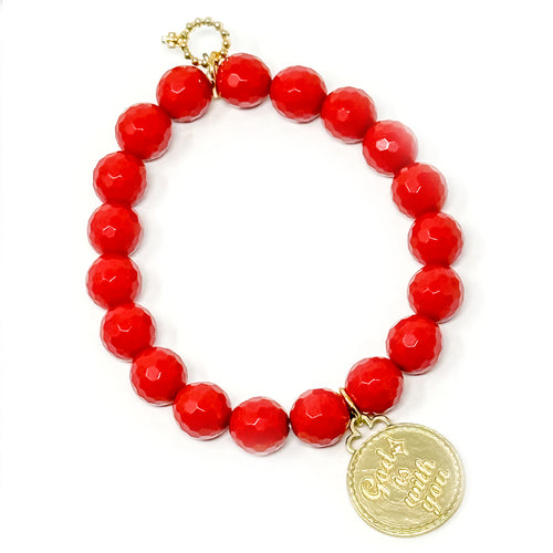 10mm Faceted Cardinal Red Agate with God is With You