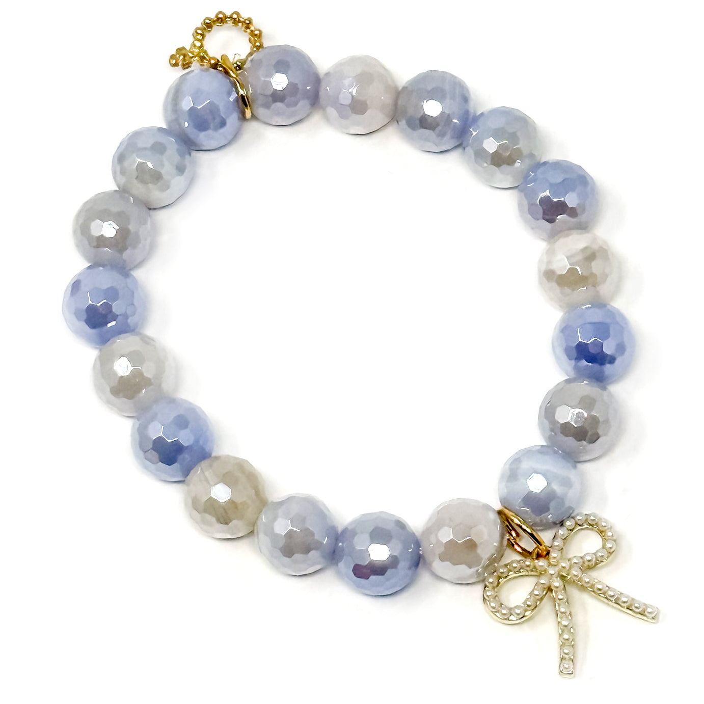 10mm Faceted Ethereal Agate with Petite Pearl Bow