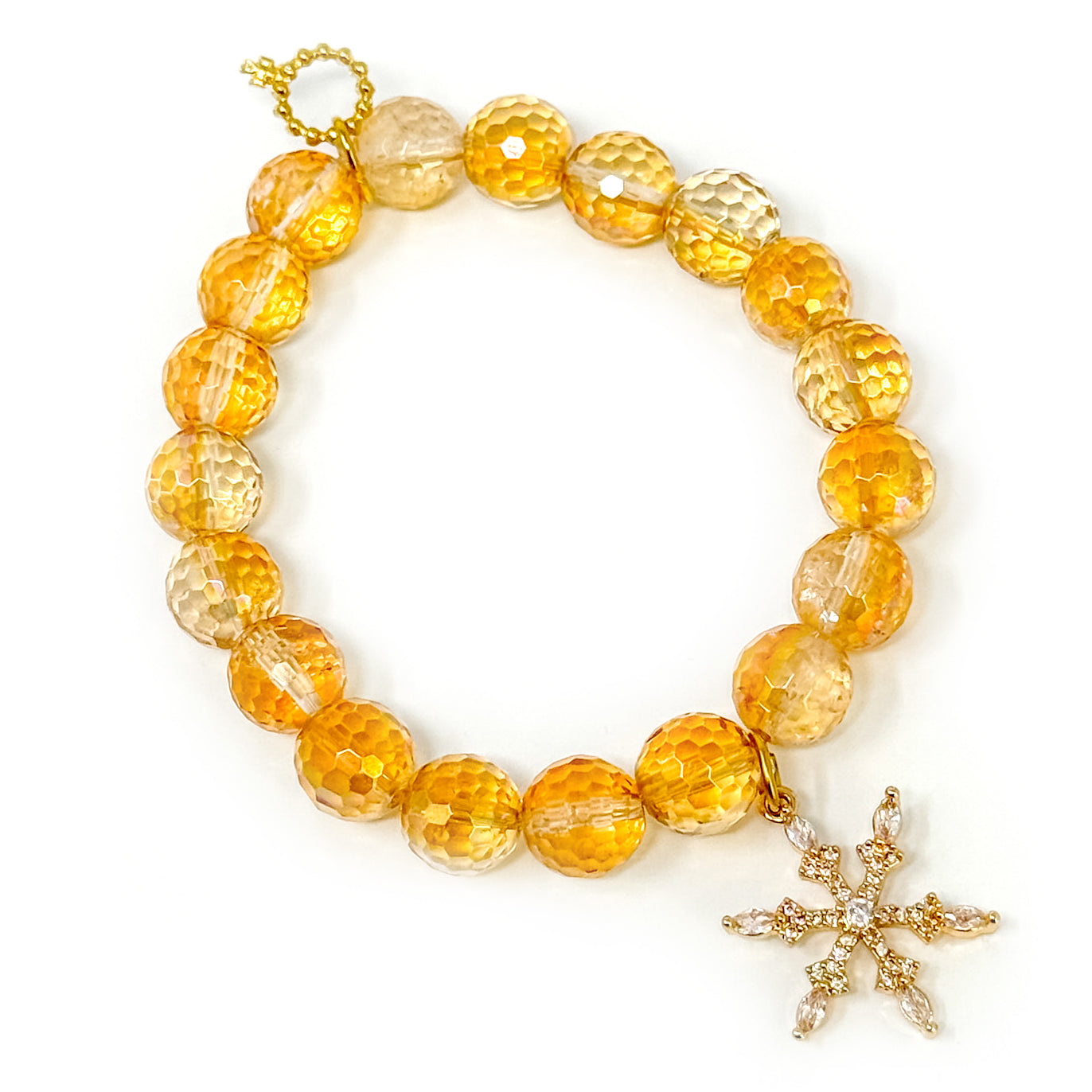 10mm Faceted Gilded Gold Quartz with Crystal Snowflake