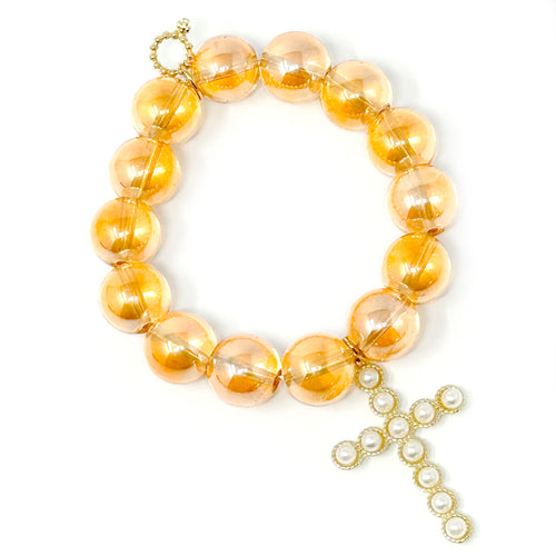 Iridescent Gold Quartz with Large Pearl Cross