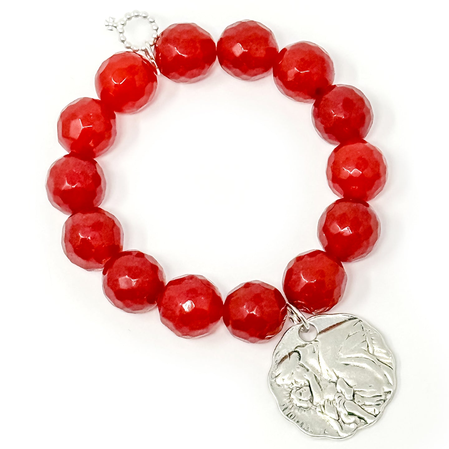 Faceted Cardinal Agate with Silver St. Anthony