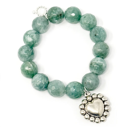 Faceted Frosted Spruce with Silver Dotted Puffy Heart