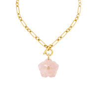 Heirloom Modern Paperclip Necklace with Rose Quartz Bloom