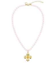 Heirloom Rose Quartz Necklace with Matte Gold Dogwood