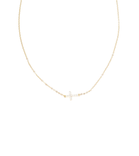 16" Petite Gold Necklace with Pave Sideways Cross - 2" Extender