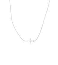 16" Petite Silver Pave Sideways Cross Necklace - 2" Extender