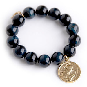 Celestial Tiger Eye paired with brass St. Michael