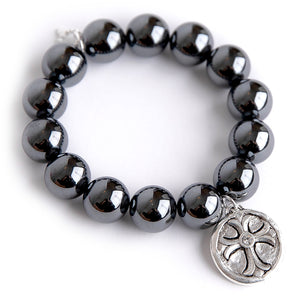 Gunmetal Hematite paired with a silver Crystal Cross