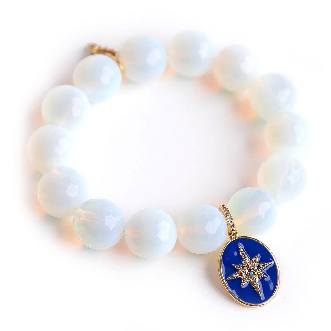 Faceted Opalite paired with a blue enameled Wish Upon A Star medal