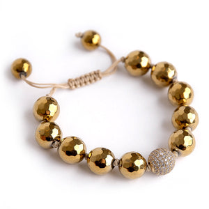 Adjustable Faceted Gold Hematite with Gold Micropave