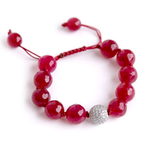 Adjustable Faceted Ruby Red Jade with Silver Micropave