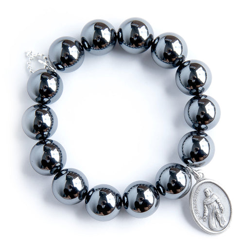 Gunmetal Hematite paired with a Saint Peregrine